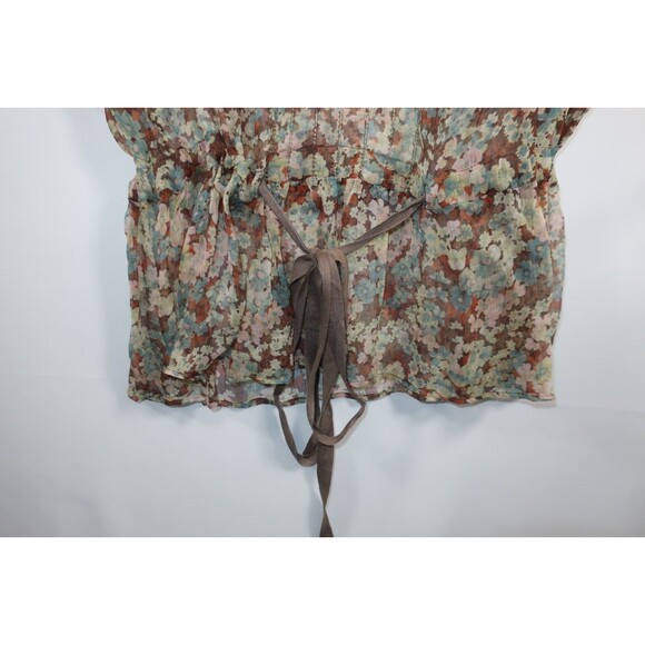 Stella McCartney Sheer Silk Blouse Size 36 Floral Cinched Waist Ruffles S  2 4 - Picture 11 of 13